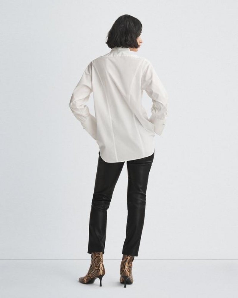 Women's Rag & Bone Diana Cotton Poplin Classic Fit Button Down Tops White | 825EWMHOF