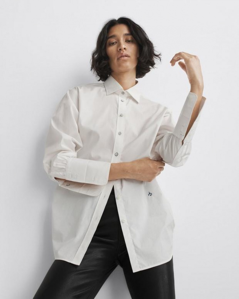 Women's Rag & Bone Diana Cotton Poplin Classic Fit Button Down Tops White | 825EWMHOF