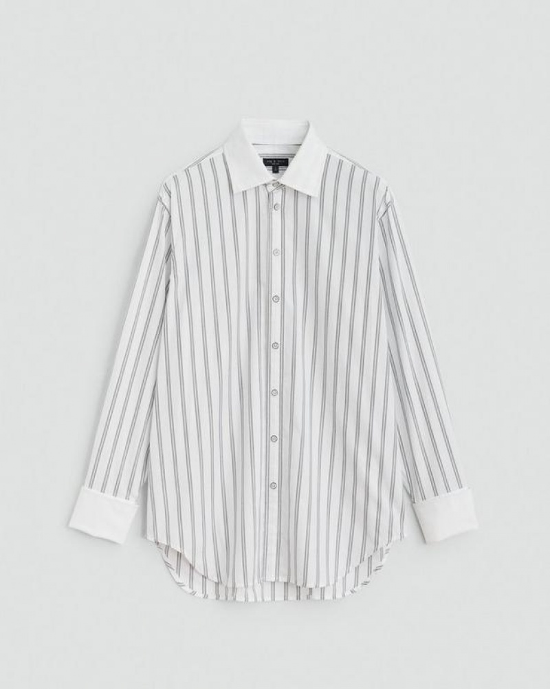 Women's Rag & Bone Diana Cotton Poplin Relaxed Fit Button Down Tops White Stripes | 306CNWDRB