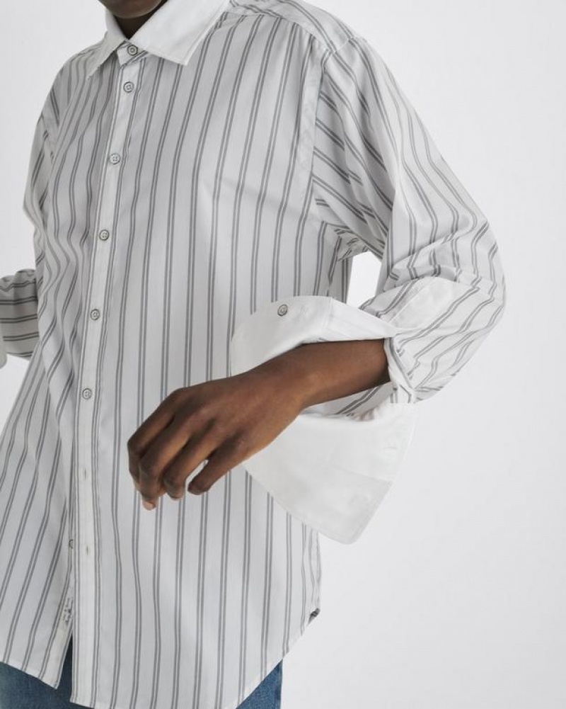 Women\'s Rag & Bone Diana Cotton Poplin Relaxed Fit Button Down Tops White Stripes | 306CNWDRB