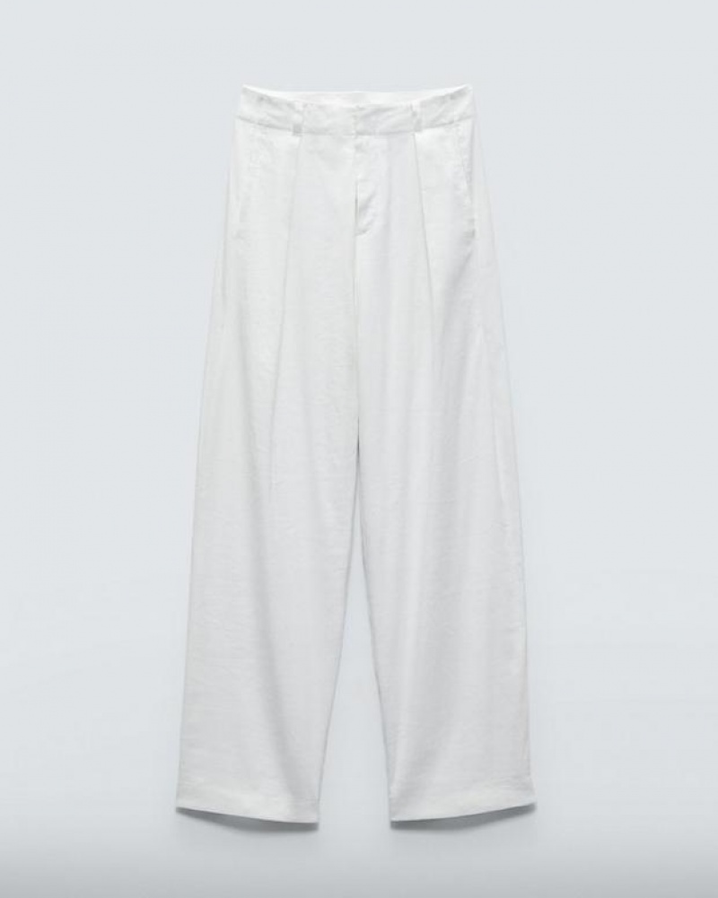 Women's Rag & Bone Donovan Linen Relaxed Fit Pants White | 936VXZSYP