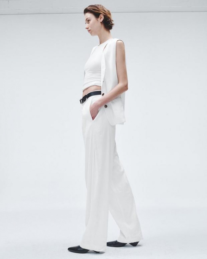 Women's Rag & Bone Donovan Linen Relaxed Fit Pants White | 936VXZSYP