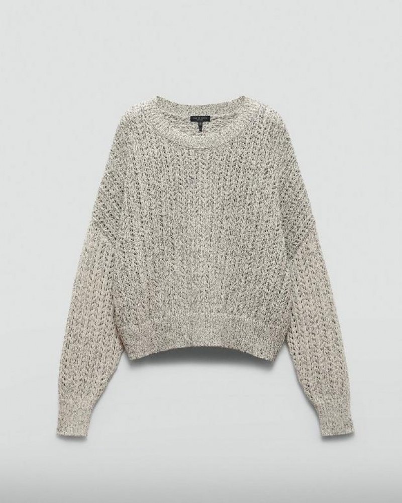 Women's Rag & Bone Edie Cotton Crew Oversized Fit Sweaters Beige Multicolor | 498WIXKER