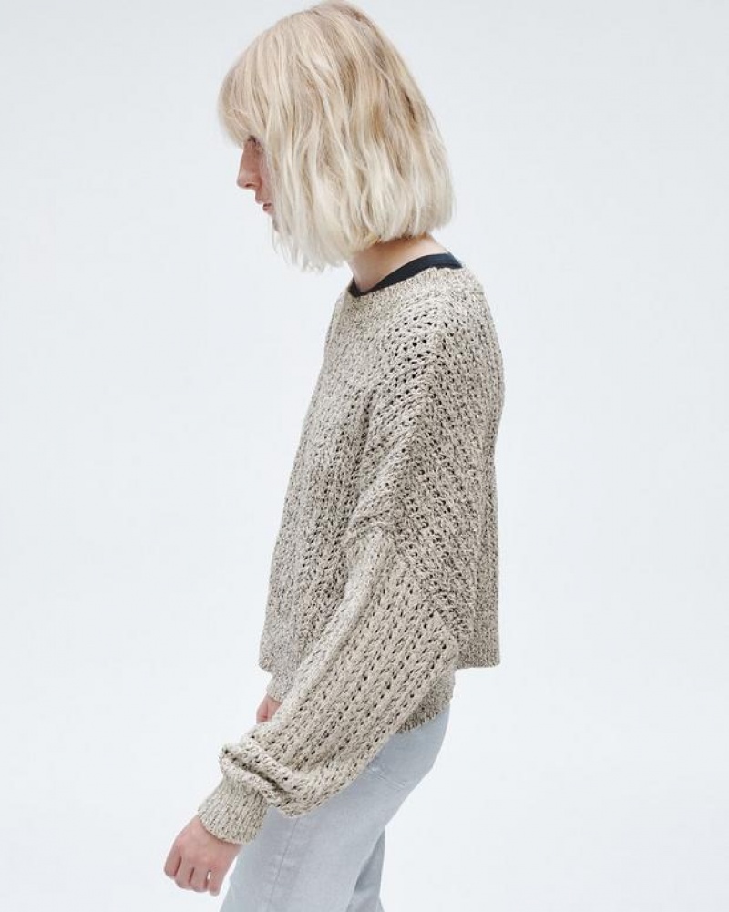 Women's Rag & Bone Edie Cotton Crew Oversized Fit Sweaters Beige Multicolor | 498WIXKER