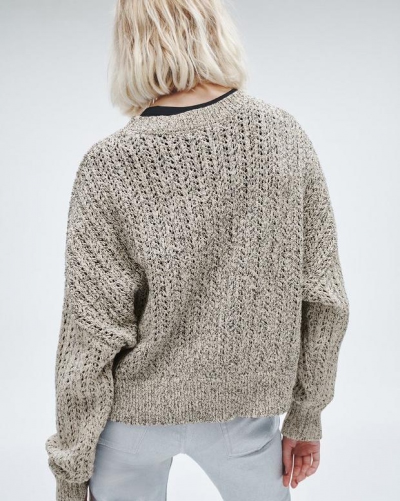 Women's Rag & Bone Edie Cotton Crew Oversized Fit Sweaters Beige Multicolor | 498WIXKER