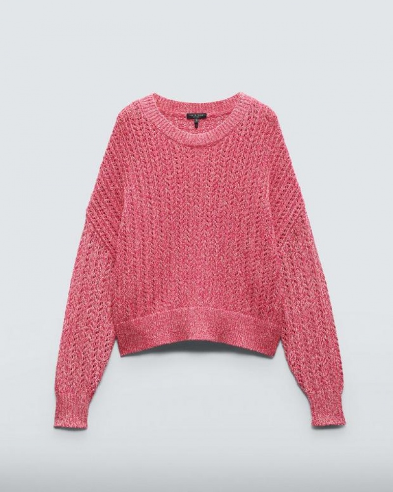 Women's Rag & Bone Edie Cotton Crew Oversized Fit Sweaters Pink Multicolor | 567FAMPUB