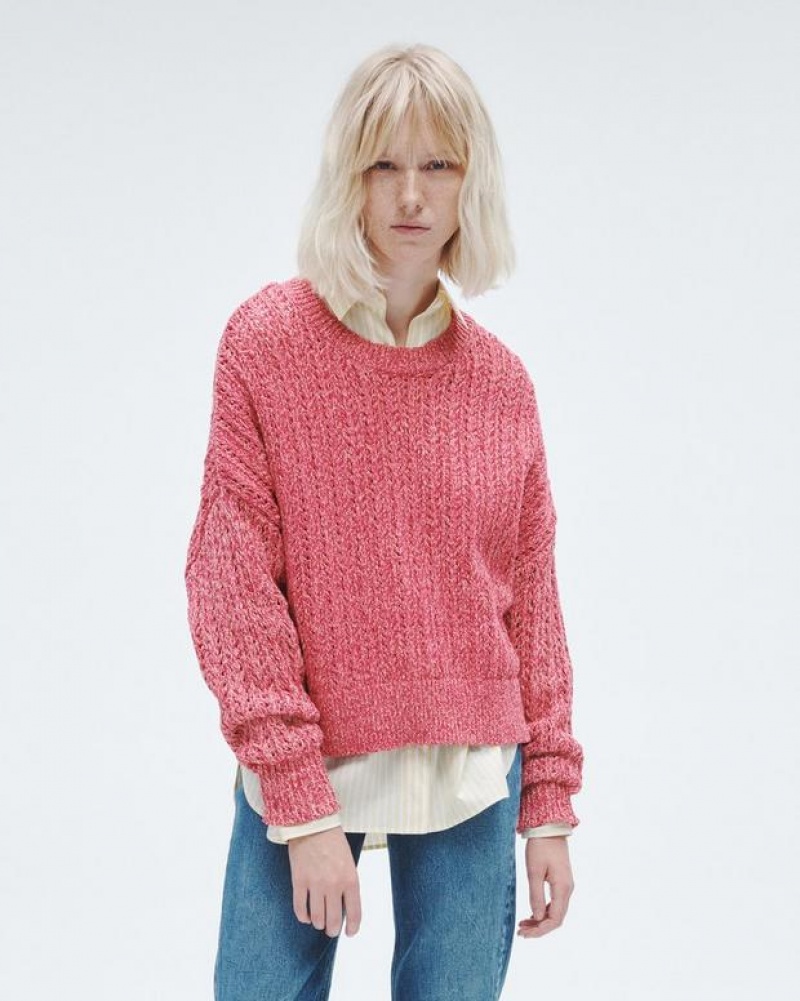 Women\'s Rag & Bone Edie Cotton Crew Oversized Fit Sweaters Pink Multicolor | 567FAMPUB