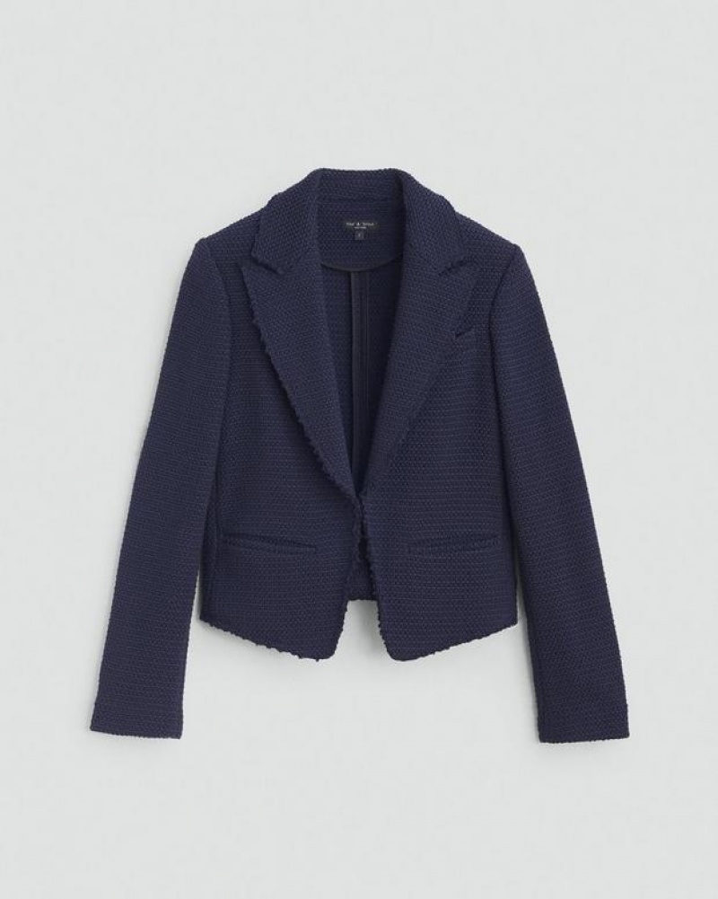 Women's Rag & Bone Elle Tweed Classic Fit Blazers Navy | 089WICQEK