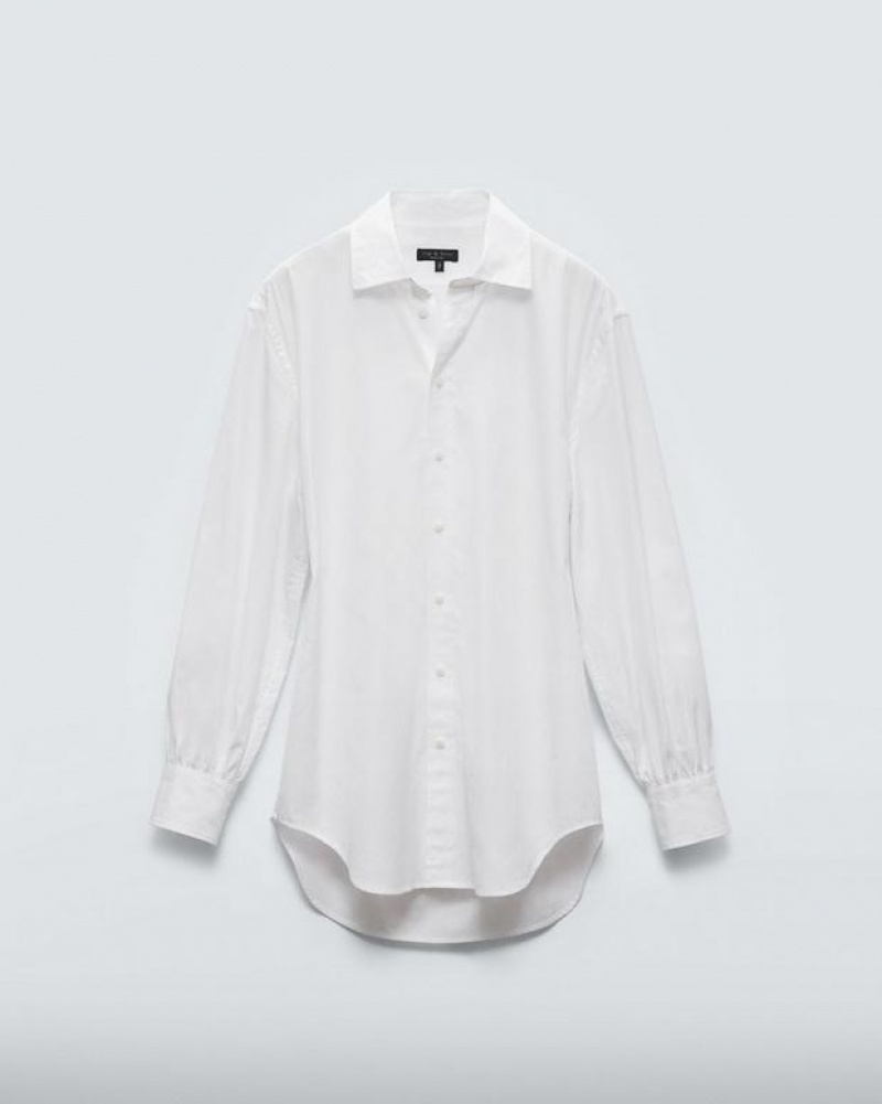 Women's Rag & Bone Ellison Cotton Poplin Relaxed Fit Button Down Tops White | 419GCLZQP