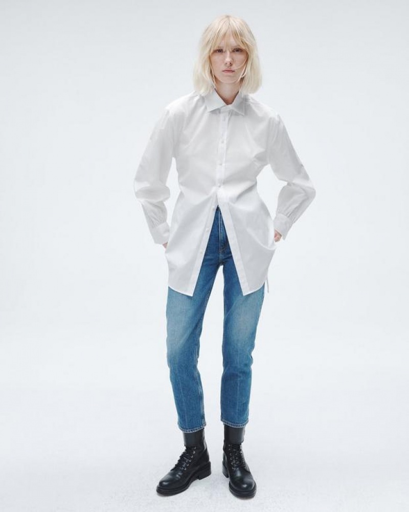 Women's Rag & Bone Ellison Cotton Poplin Relaxed Fit Button Down Tops White | 419GCLZQP