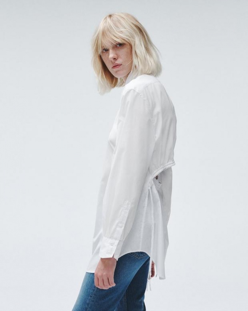 Women's Rag & Bone Ellison Cotton Poplin Relaxed Fit Button Down Tops White | 419GCLZQP