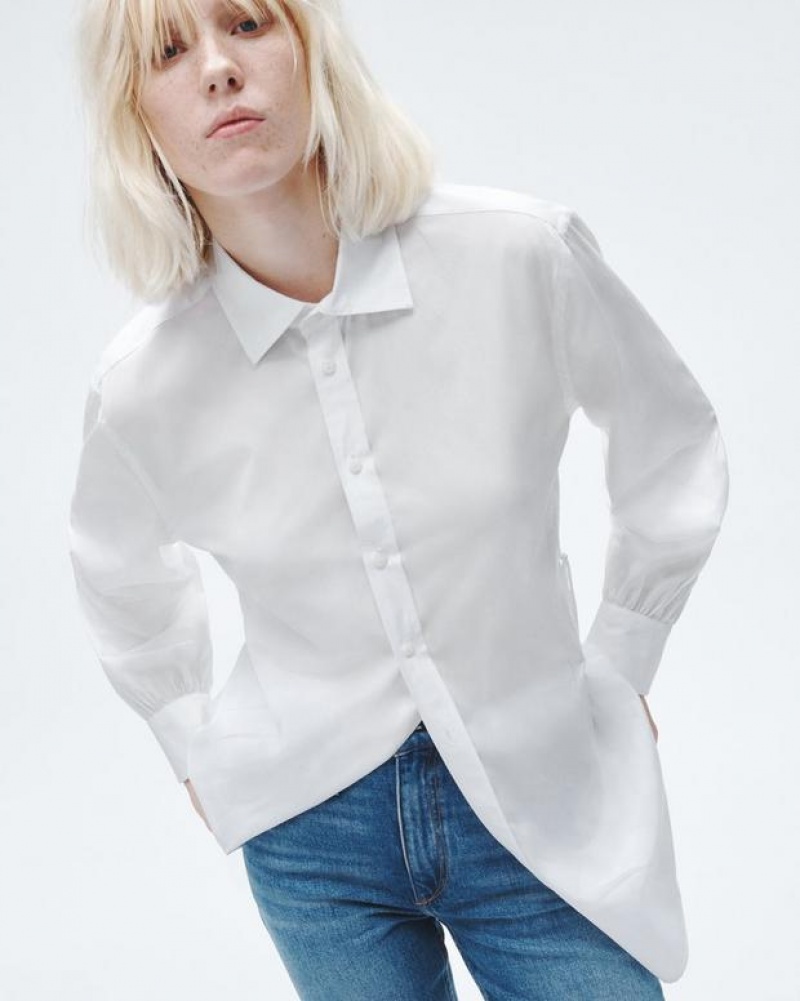 Women's Rag & Bone Ellison Cotton Poplin Relaxed Fit Button Down Tops White | 419GCLZQP