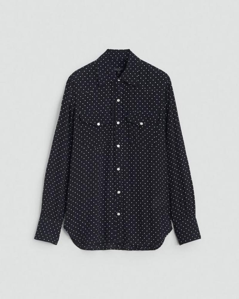 Women's Rag & Bone Farren Crepe Classic Fit Button Down Tops Polka Dot | 924HWXJRI