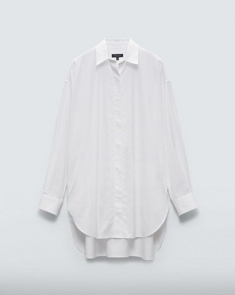 Women's Rag & Bone Fia Cotton Poplin Relaxed Fit Button Down Tops White | 182PXAIRV