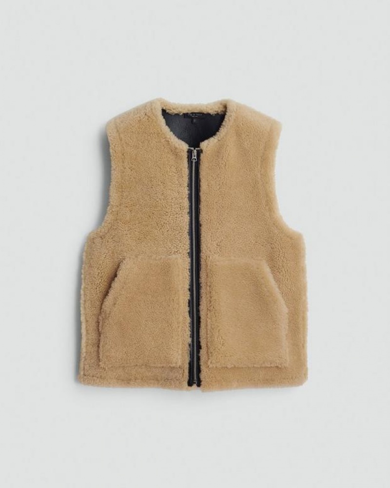 Women's Rag & Bone Fia Shearling Relaxed Fit Vest Black | 032DEUCLO