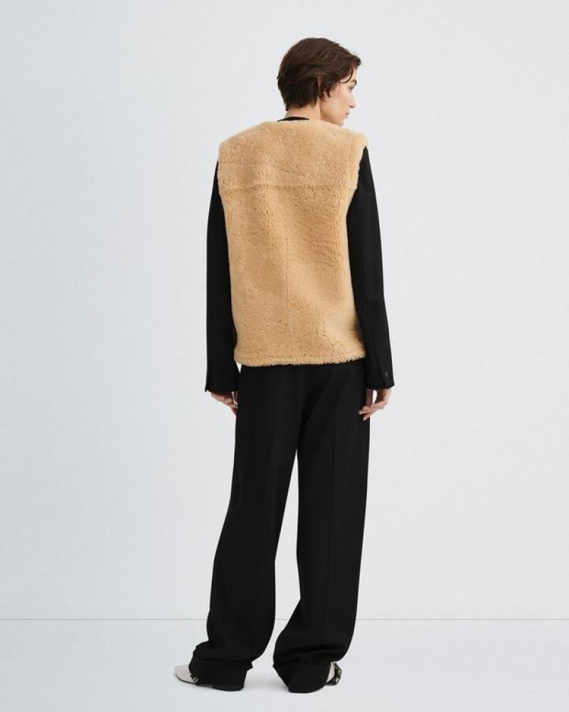 Women's Rag & Bone Fia Shearling Relaxed Fit Vest Black | 032DEUCLO