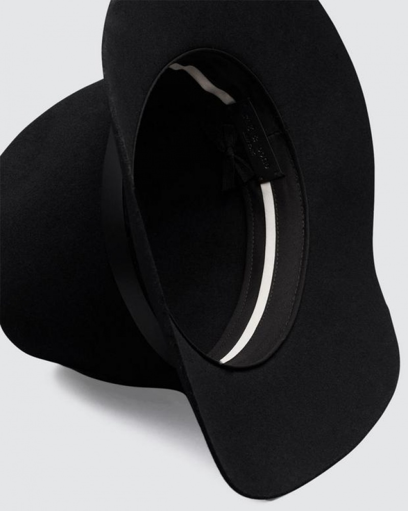 Women's Rag & Bone Floppy Brim Fedora Wool Hats Black | 378YPIUZG