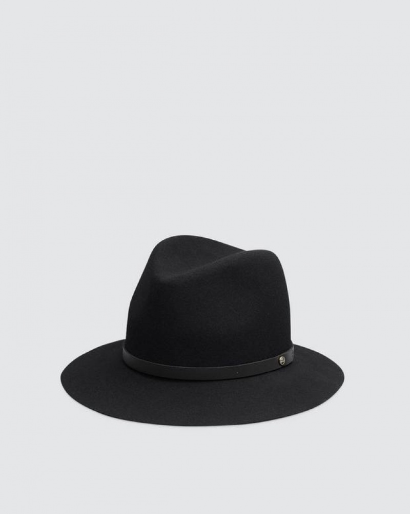 Women\'s Rag & Bone Floppy Brim Fedora Wool Hats Black | 378YPIUZG