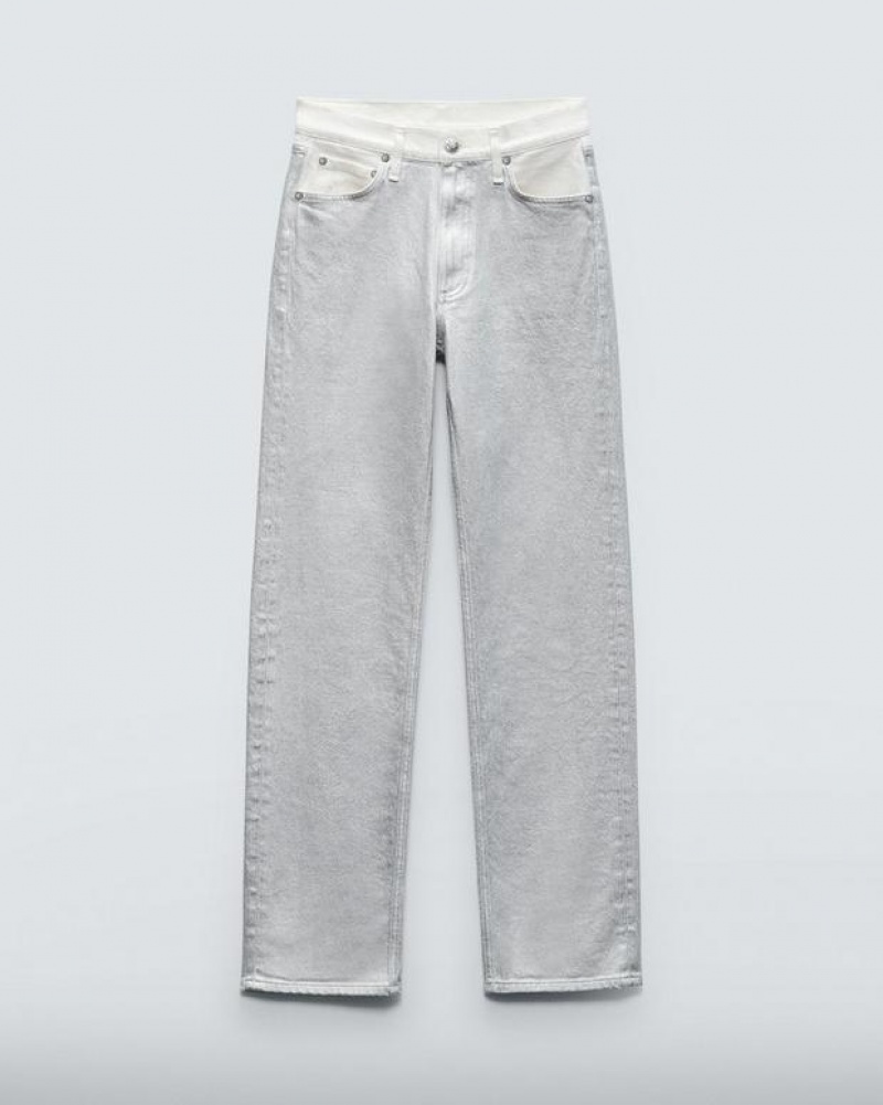 Women's Rag & Bone Harlow Full Length Straight Mid-Rise Vintage Stretch Jeans Ctdsilver | 948CTXKGO