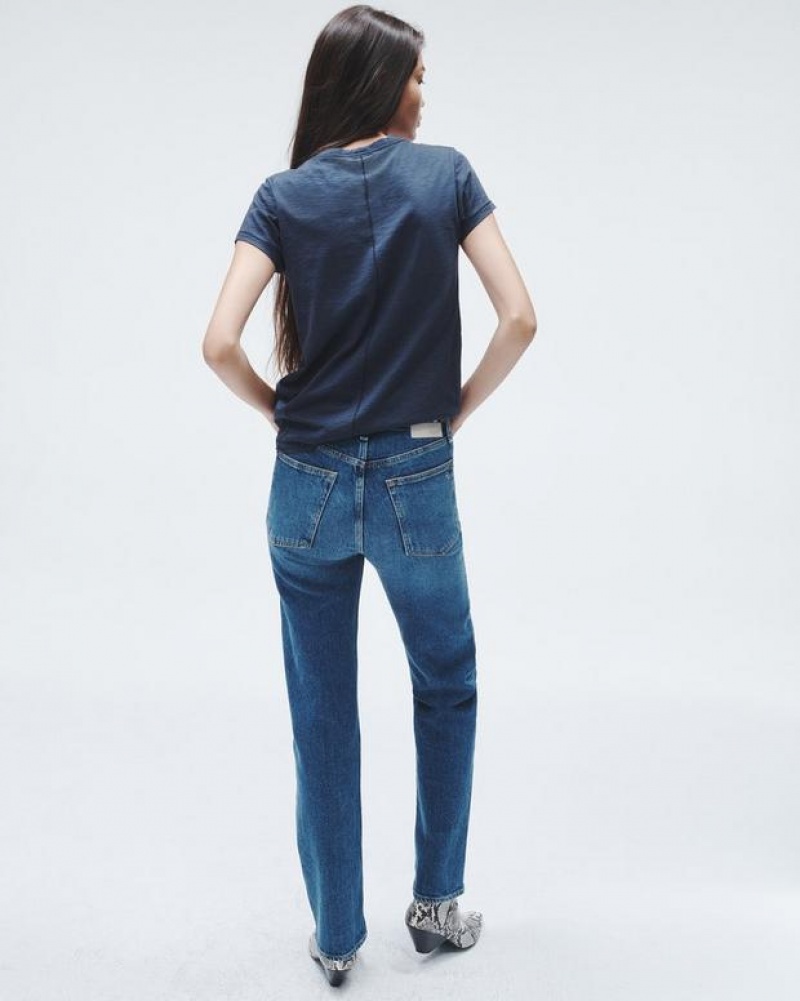 Women's Rag & Bone Harlow Full Length Straight Mid-Rise Vintage Stretch Jeans Kendra | 364ZMQEOL