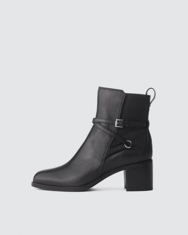 Women\'s Rag & Bone Hazel Buckle - Leather Chelsea Boots Black | 928WLDNVJ