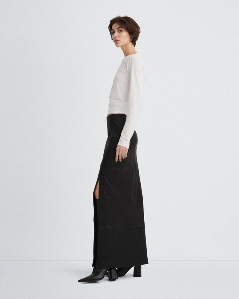 Women's Rag & Bone Ilana Stretch Leather Maxi Skirts Black | 428TMIWZR