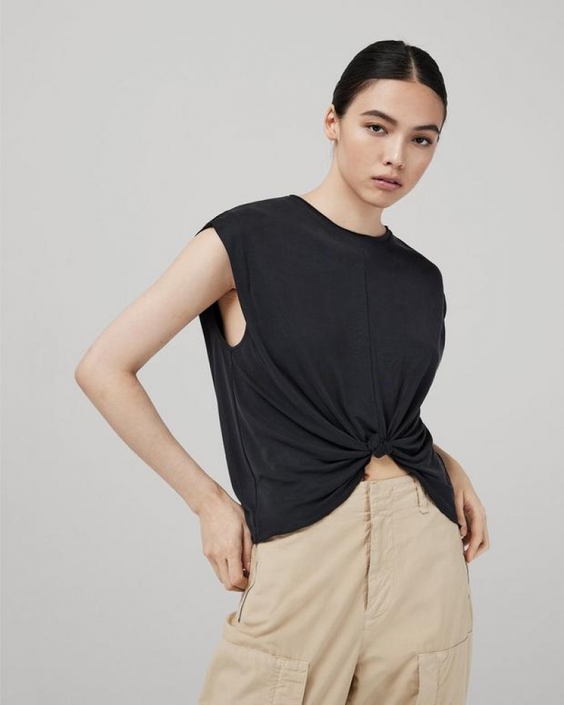 Women's Rag & Bone Jenna Tee Stretch Jersey T-Shirt Black | 642LDCUAT