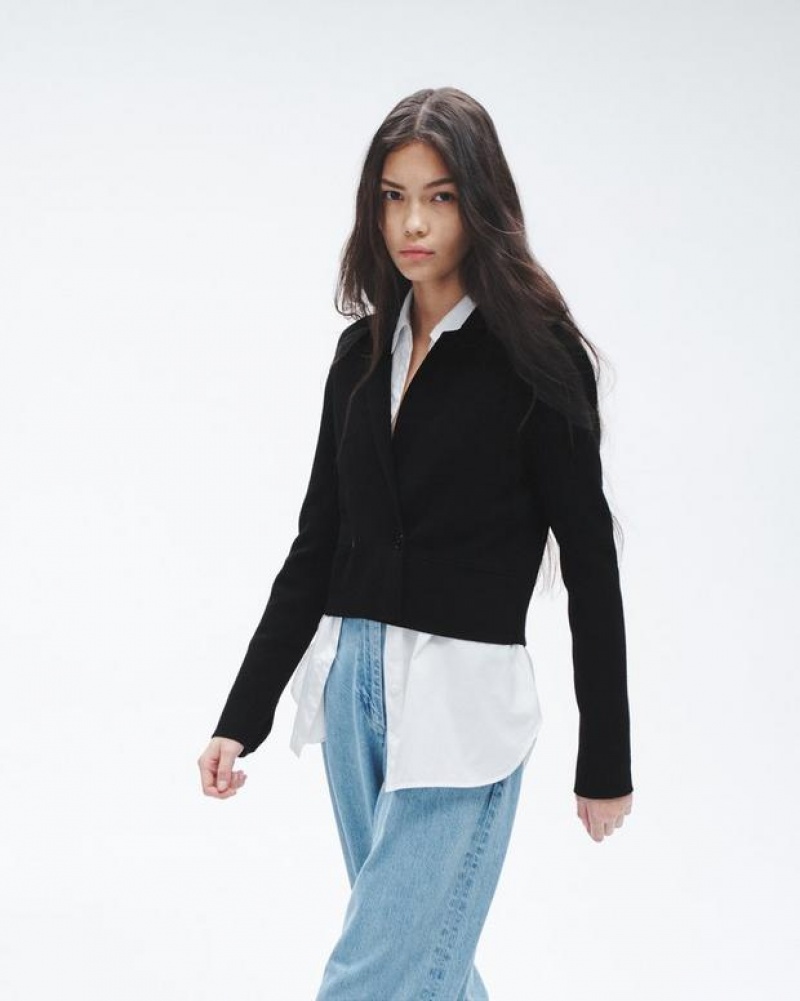 Women's Rag & Bone Joy Merino Wool Classic Fit Sweaters Black | 567XKOZIN