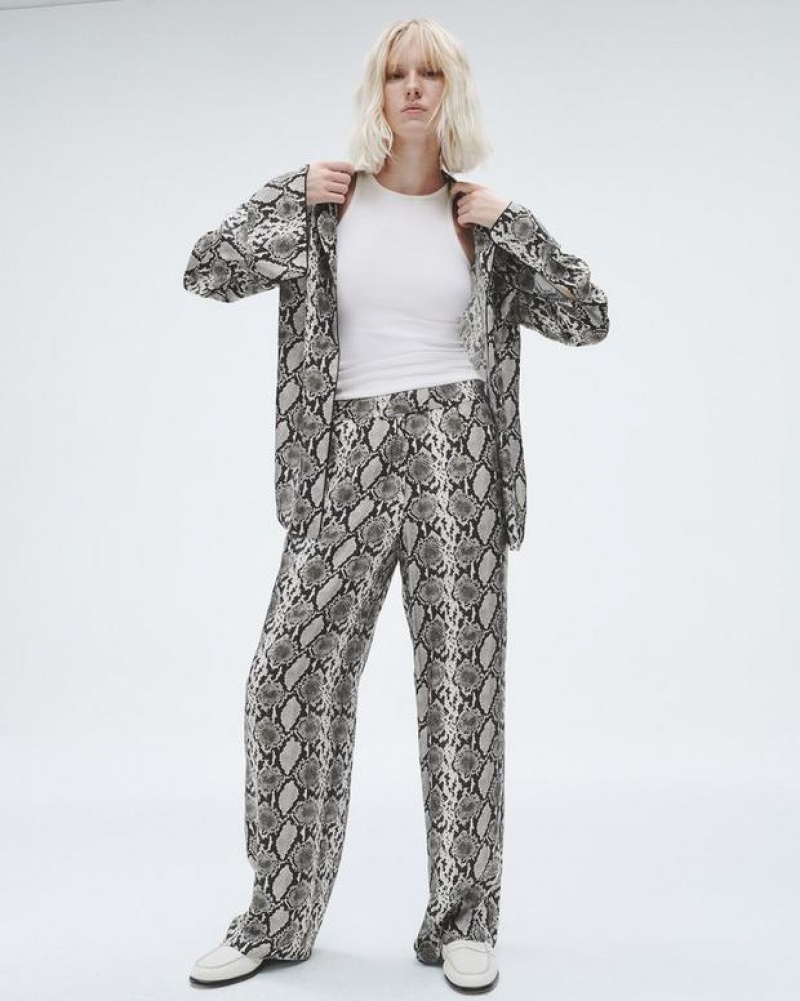 Women's Rag & Bone Lacey Printed Silk Relaxed Fit Pants Snake | 640LMVAGC