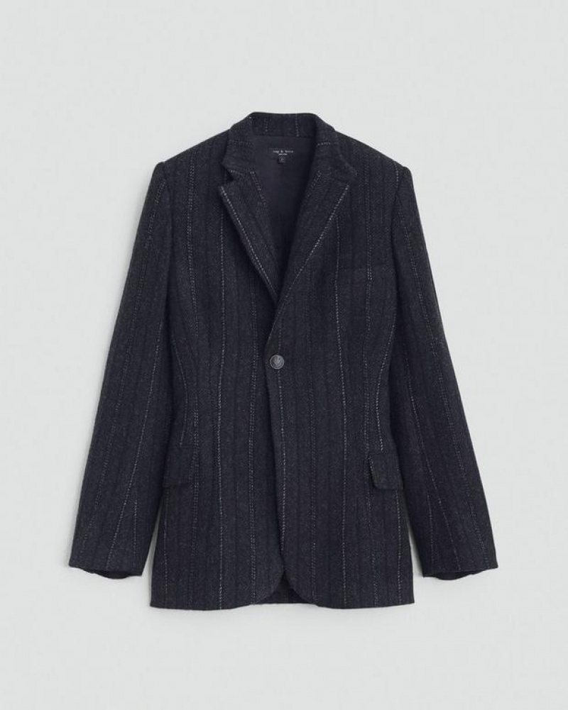 Women's Rag & Bone Laurence Striped Wool Tailored Fit Blazers Grey Stripes | 563WNHOZF