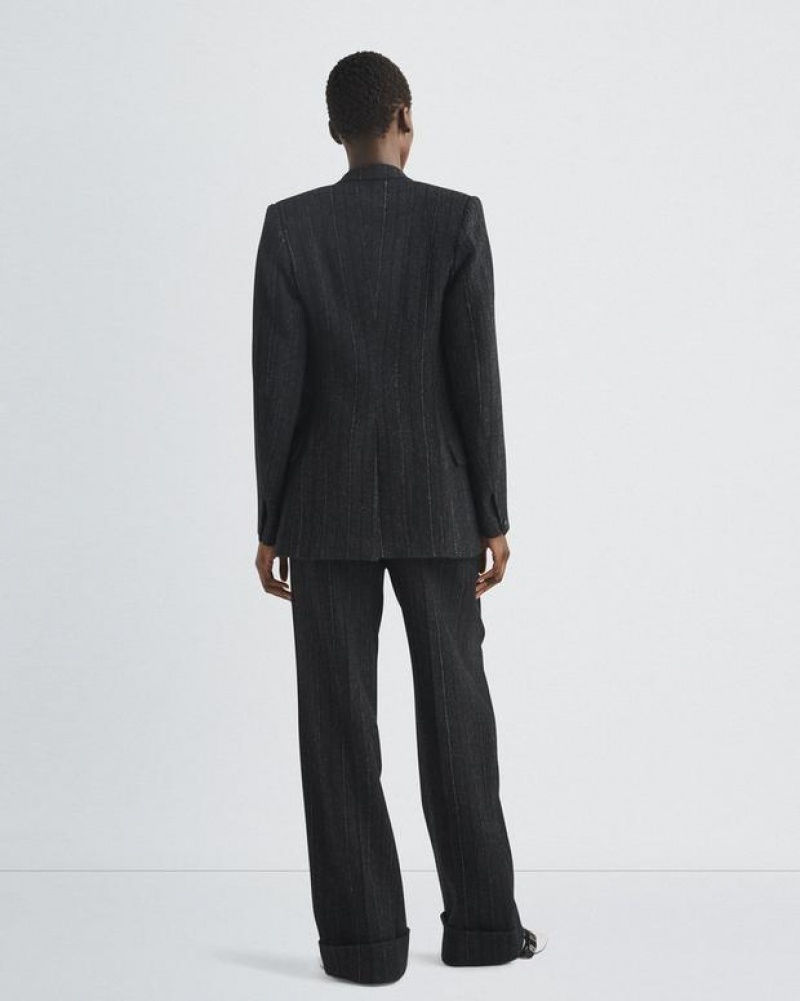 Women's Rag & Bone Laurence Striped Wool Tailored Fit Blazers Grey Stripes | 563WNHOZF