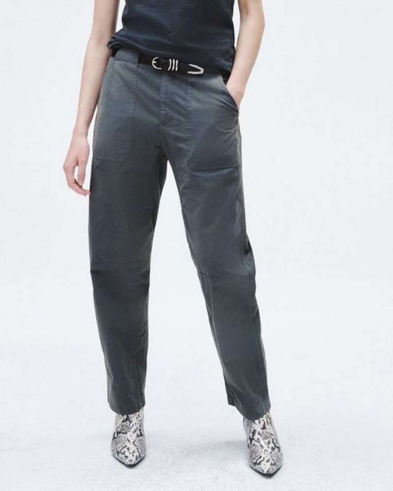 Women's Rag & Bone Leyton Cotton Relaxed Fit Pants Dark Grey | 684GDVCUQ