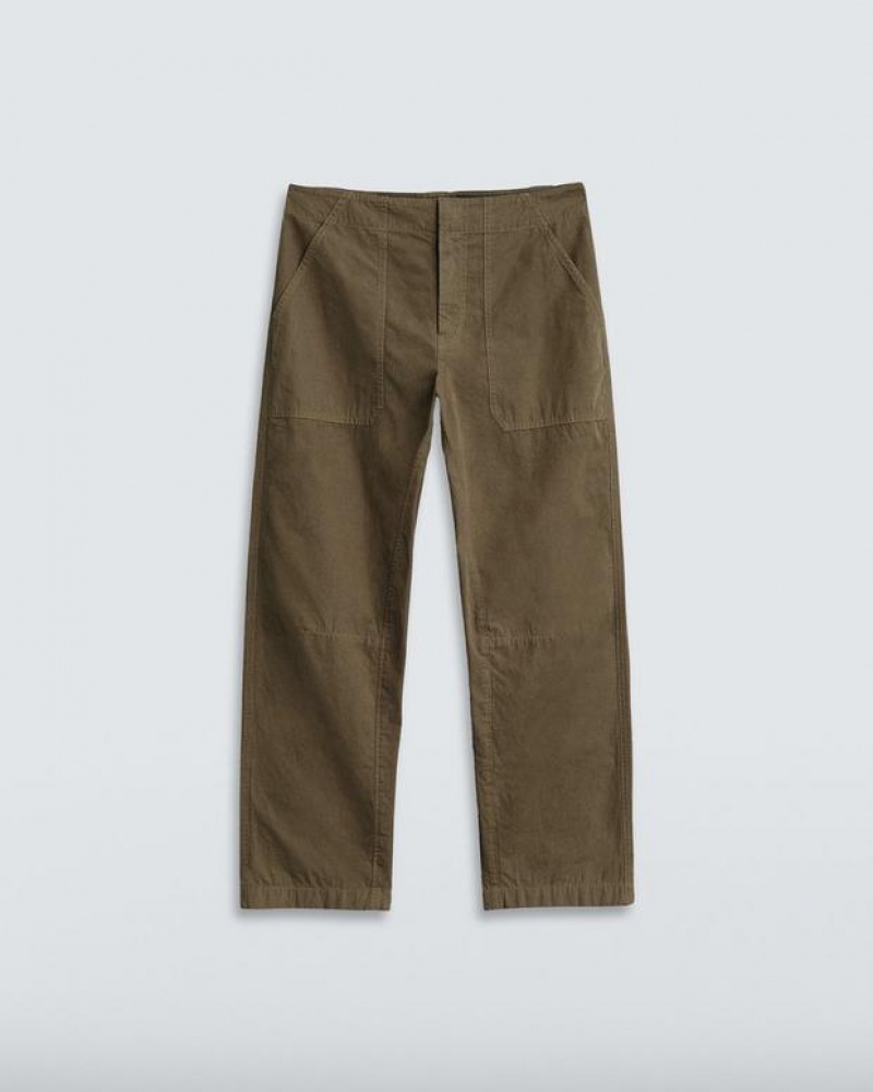 Women's Rag & Bone Leyton Workwear Cotton Relaxed Fit Pants Olive Green | 641OHNCIY