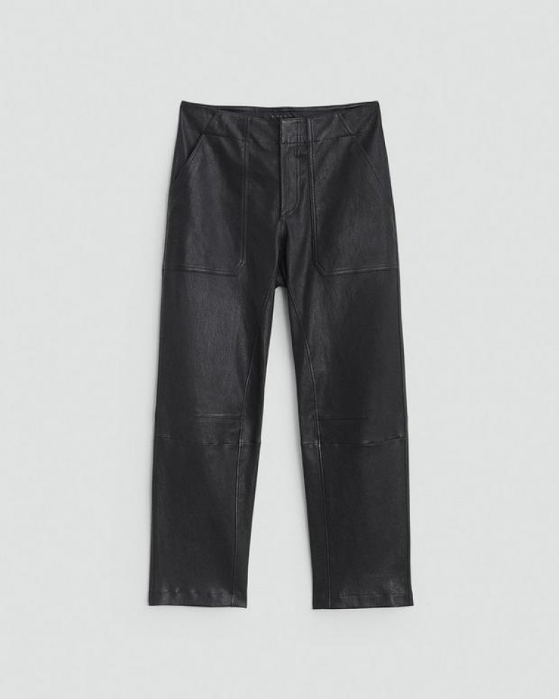 Women's Rag & Bone Leyton Workwear Leather Relaxed Fit Pants Black | 967WHIBZE