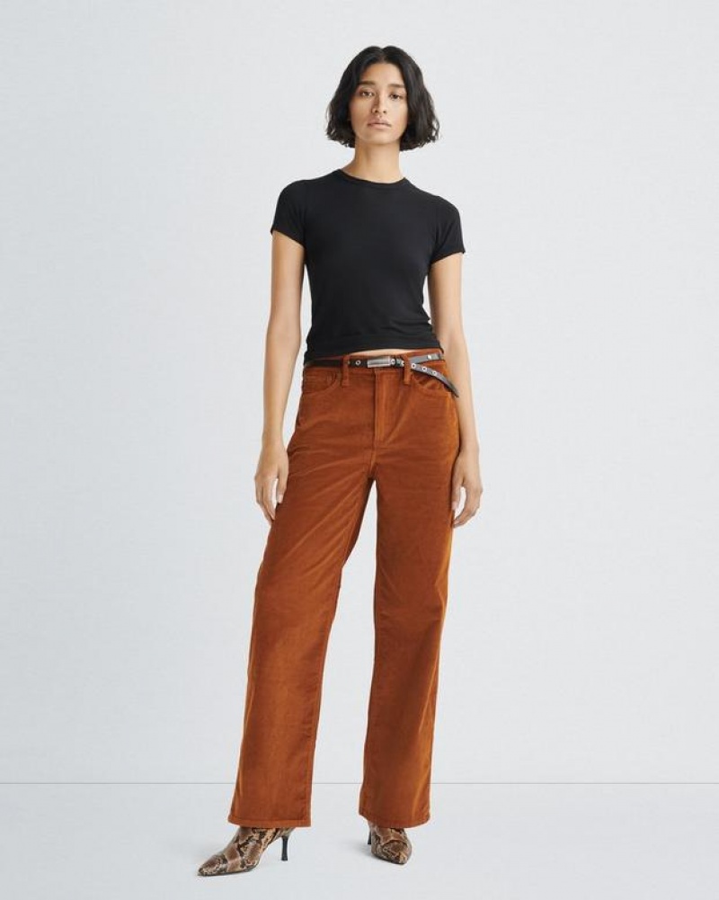 Women's Rag & Bone Logan Corduroy Wide-Leg Mid-Rise Vintage Stretch Pants Gold | 692FSPVUN