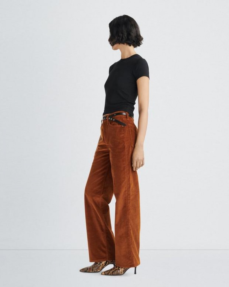 Women's Rag & Bone Logan Corduroy Wide-Leg Mid-Rise Vintage Stretch Pants Gold | 692FSPVUN