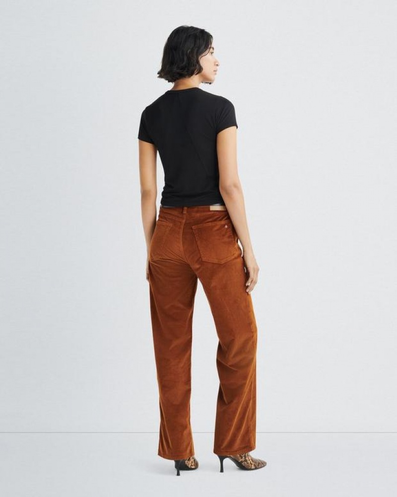 Women's Rag & Bone Logan Corduroy Wide-Leg Mid-Rise Vintage Stretch Pants Gold | 692FSPVUN