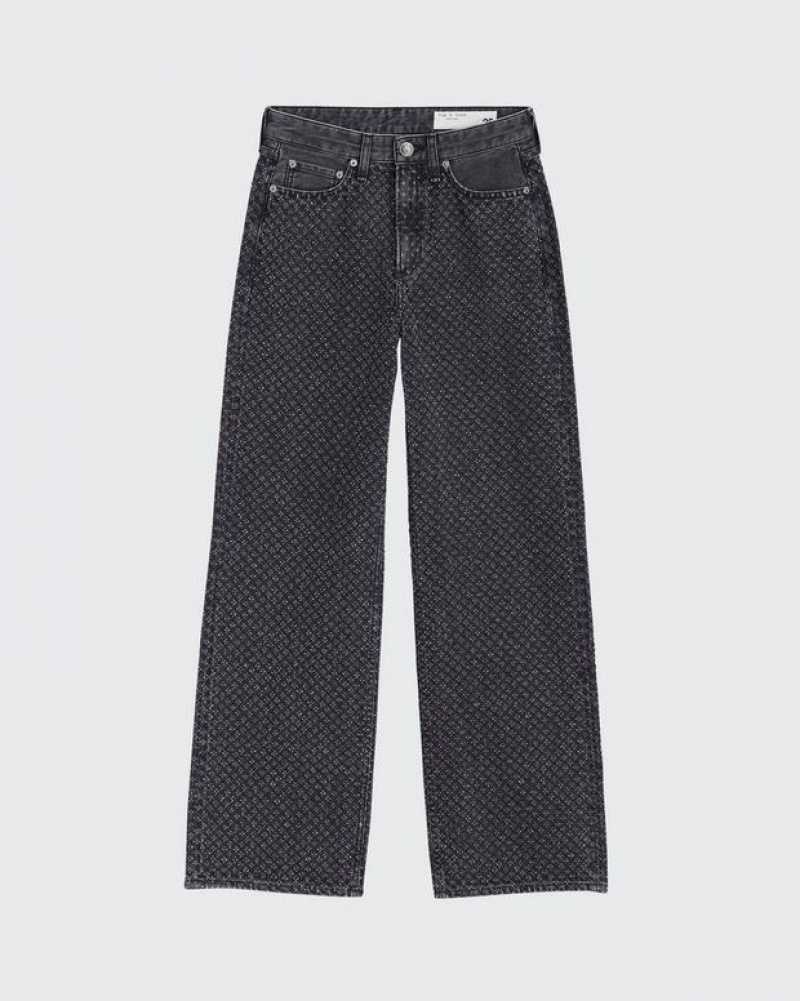 Women's Rag & Bone Logan Wide-Leg Mid-Rise Rigid Jeans Black | 217XAYVJP