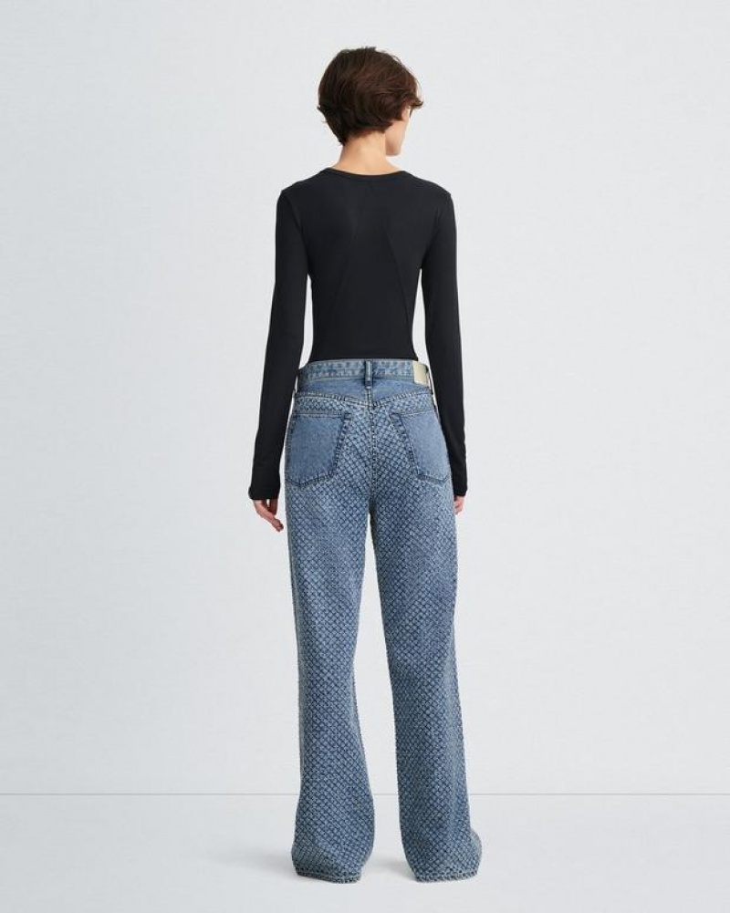 Women's Rag & Bone Logan Wide-Leg Mid-Rise Rigid Jeans Indigo | 634WXJRLB