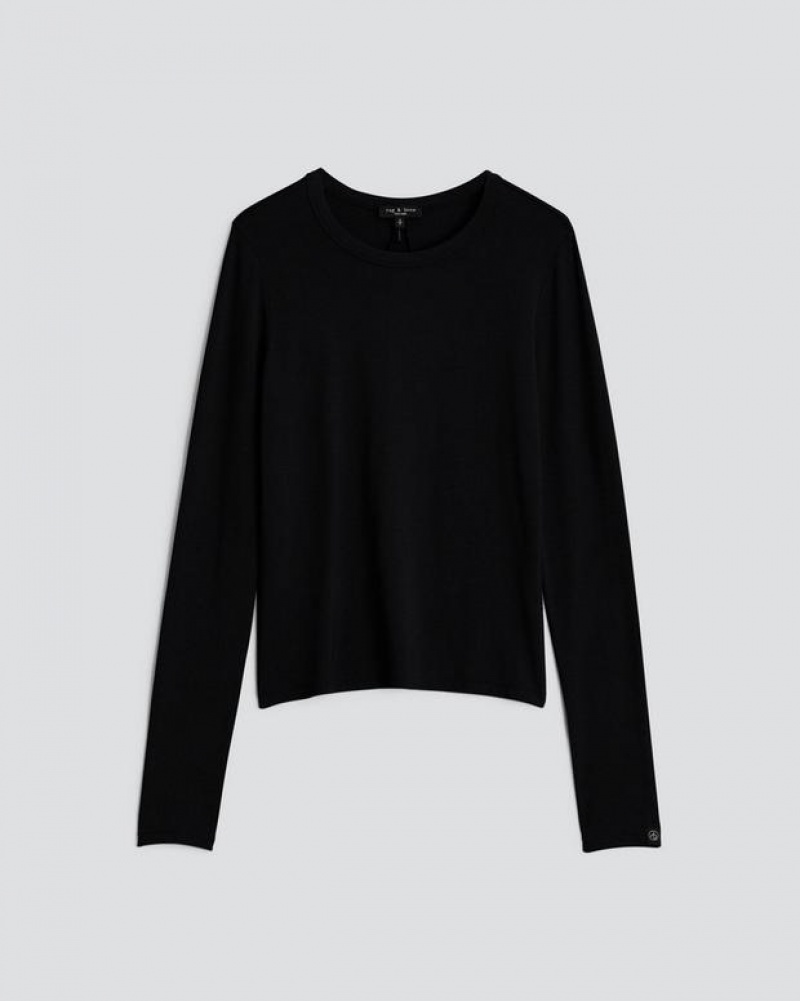 Women's Rag & Bone Luca Long Sleeve Tee Modal T-Shirt Black | 571VJQZOL