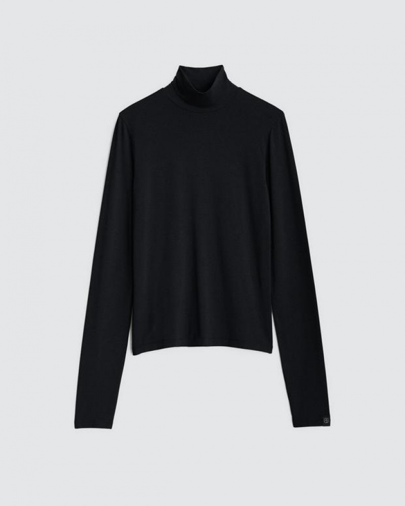 Women's Rag & Bone Luca Turtleneck Modal T-Shirt Black | 978NVTAMF