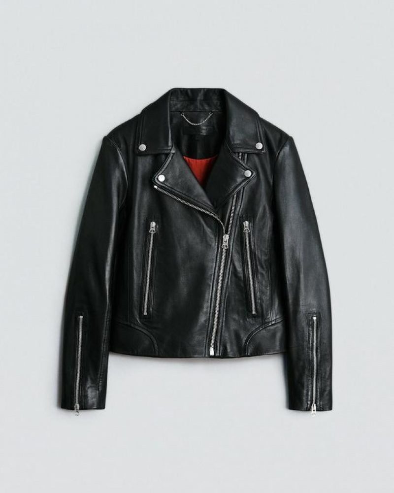 Women's Rag & Bone Mack Leather Slim Fit Motorcycle Jackets Black | 079JDXAOG