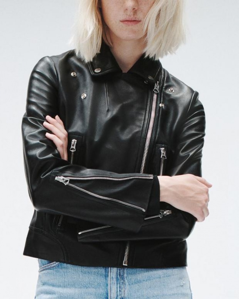 Women's Rag & Bone Mack Leather Slim Fit Motorcycle Jackets Black | 079JDXAOG