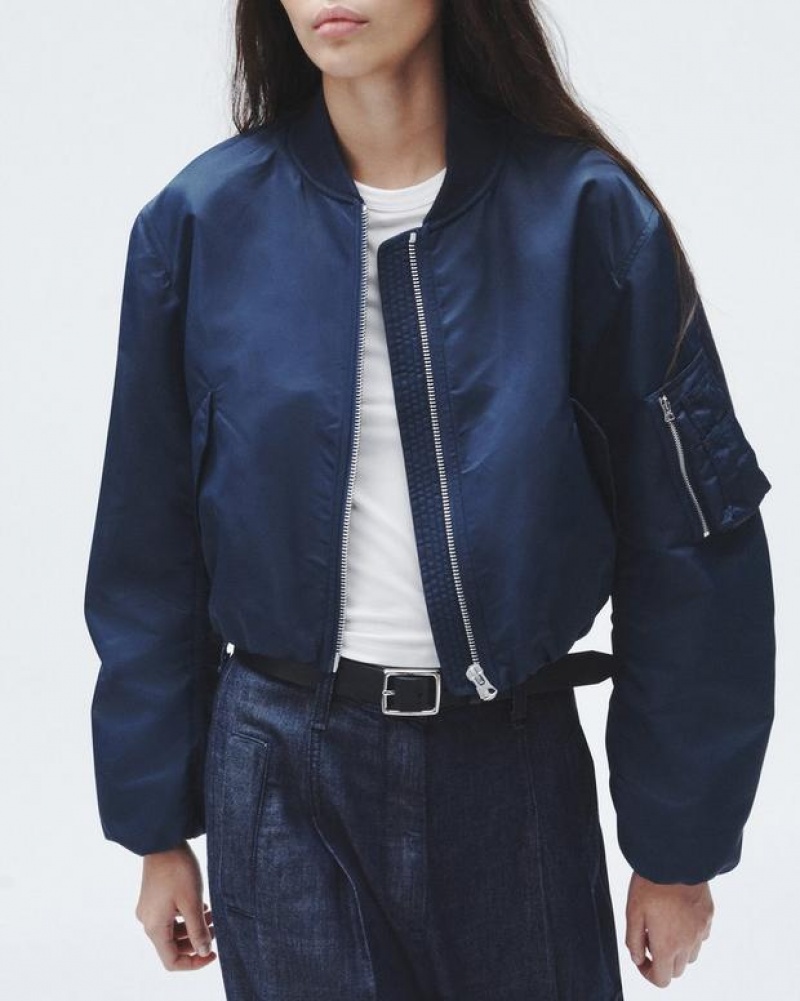 Women's Rag & Bone Maggie Cropped Nylon Bomber Relaxed Fit Coats Salute | 785AEYTXP