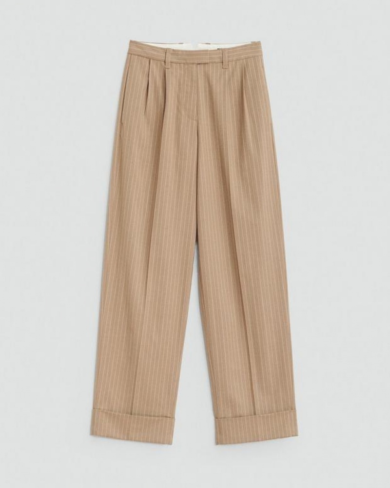 Women's Rag & Bone Marianne Italian Striped Wool Relaxed Fit Pants Brown Stripes | 759AJFHQY