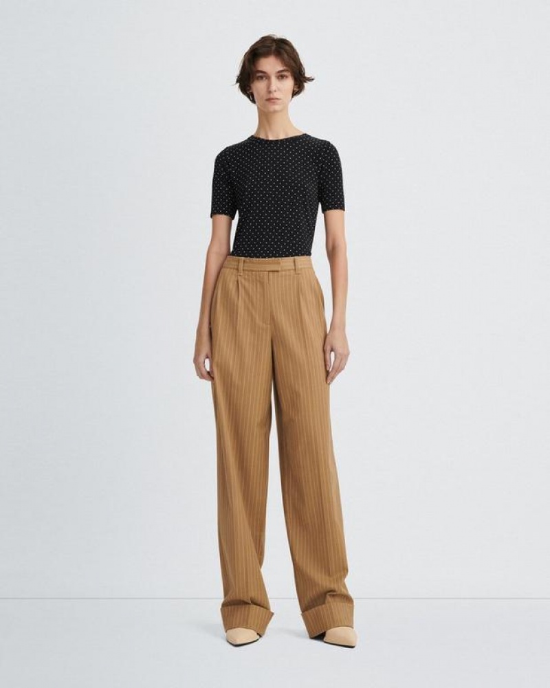 Women's Rag & Bone Marianne Italian Striped Wool Relaxed Fit Pants Brown Stripes | 759AJFHQY