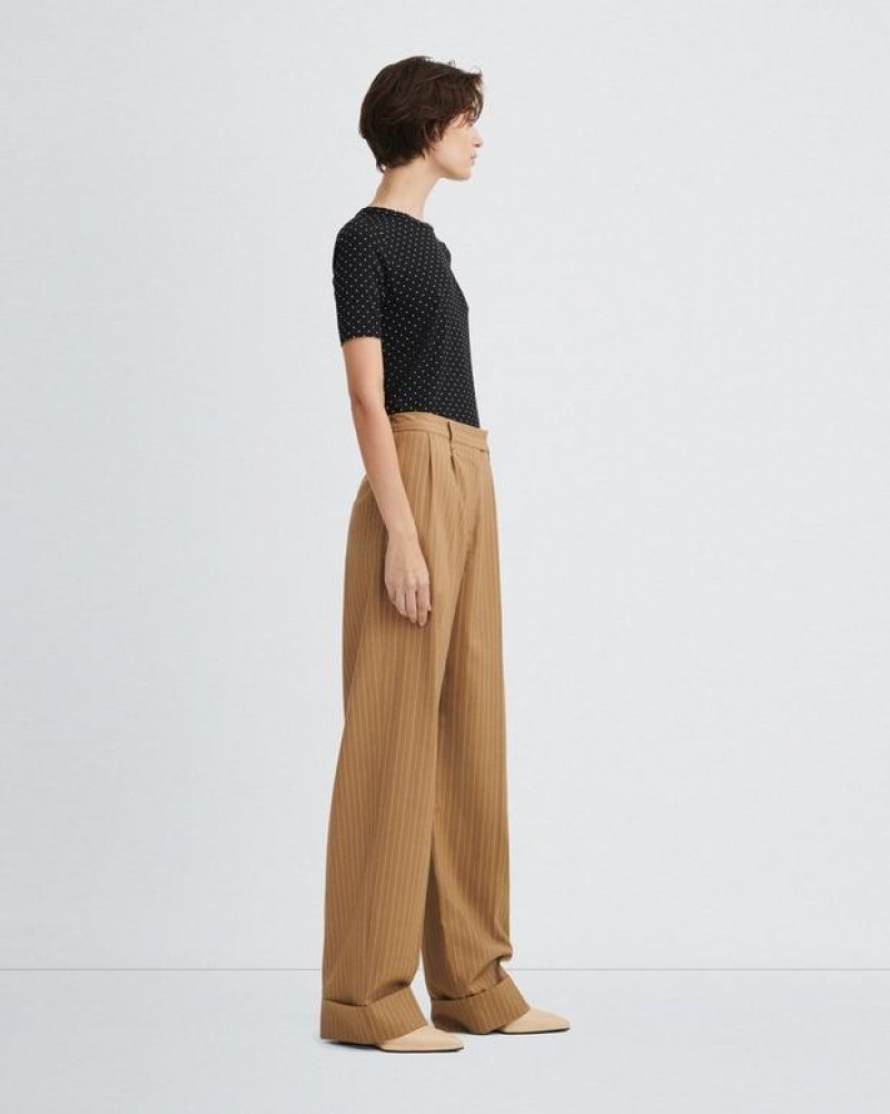 Women's Rag & Bone Marianne Italian Striped Wool Relaxed Fit Pants Brown Stripes | 759AJFHQY