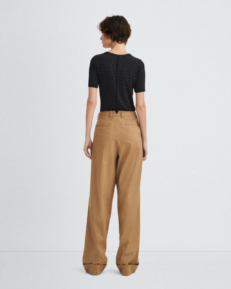 Women's Rag & Bone Marianne Italian Striped Wool Relaxed Fit Pants Brown Stripes | 759AJFHQY