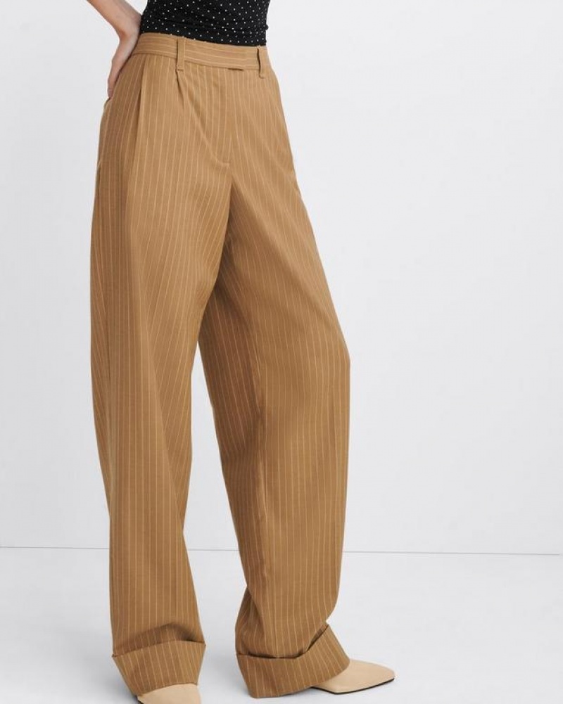 Women's Rag & Bone Marianne Italian Striped Wool Relaxed Fit Pants Brown Stripes | 759AJFHQY