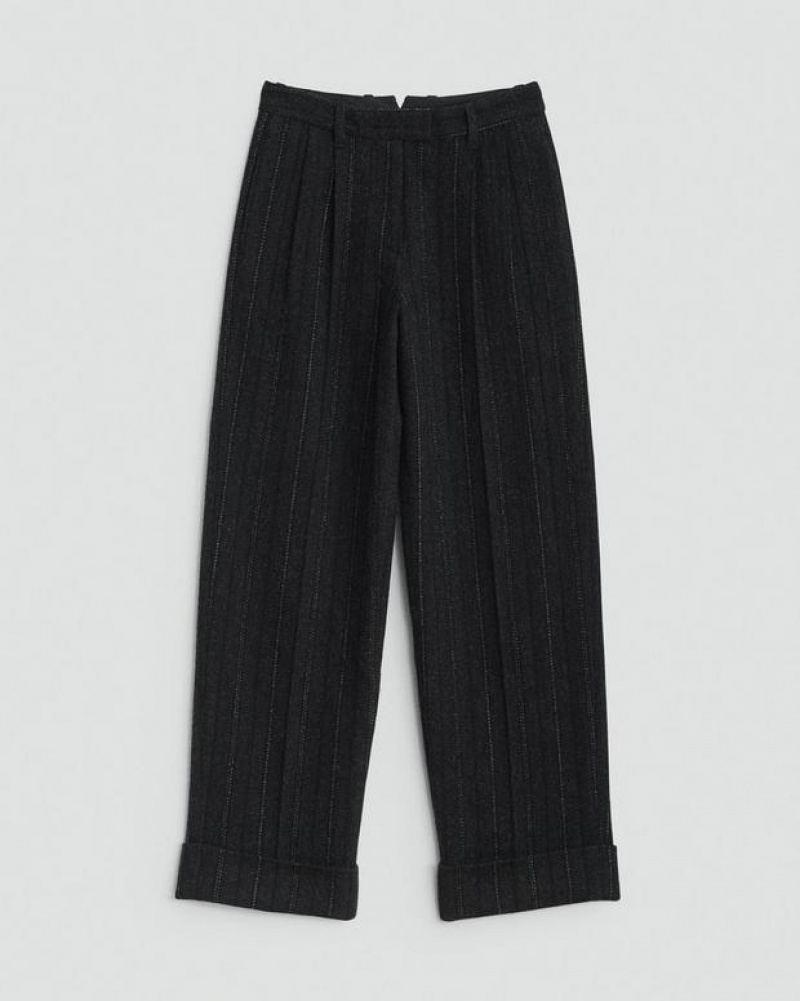 Women's Rag & Bone Marianne Wool Relaxed Fit Pants Grey Stripes | 038HTWDZV